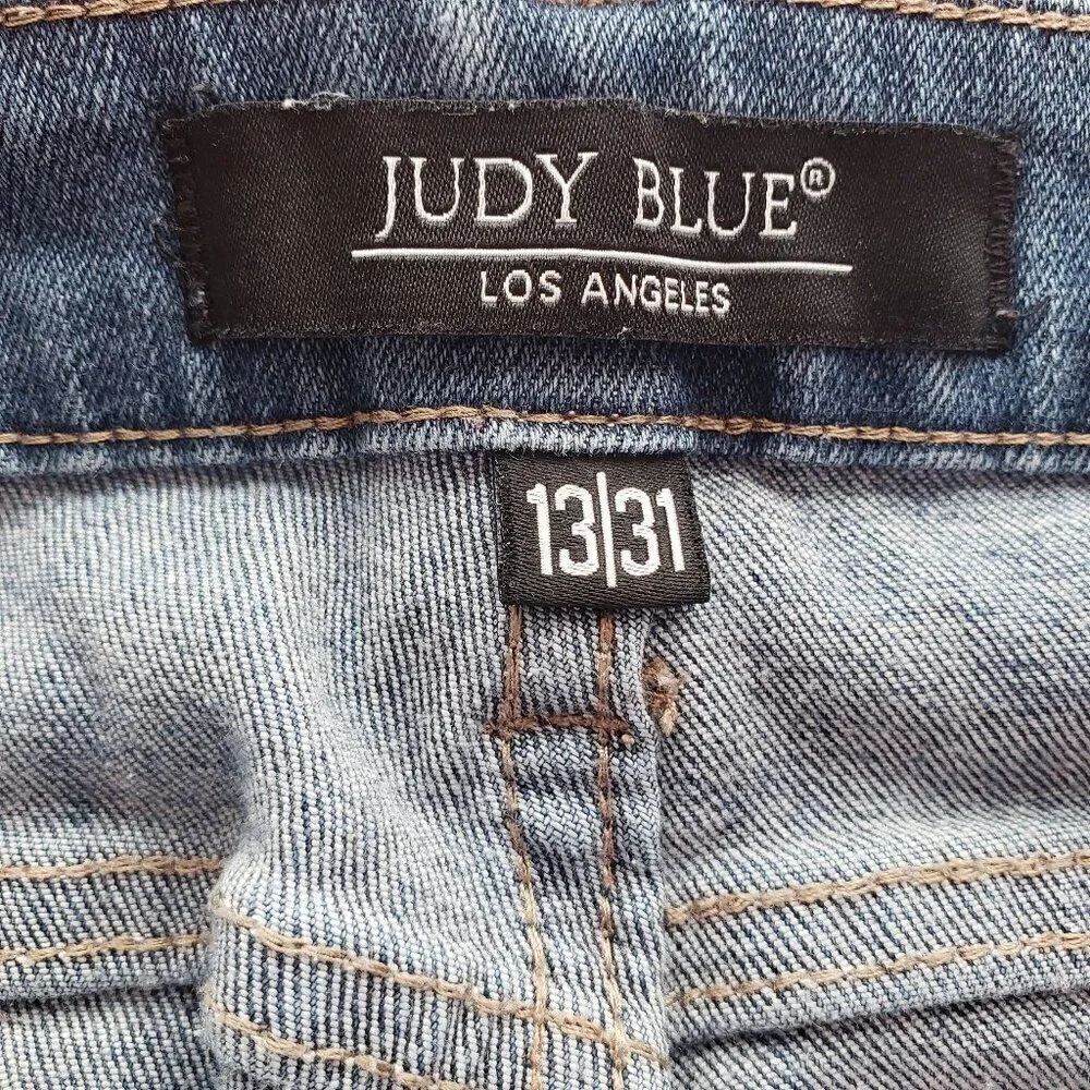 Judy Blue Patch Knee Boyfriend Jeans Size 13 / 31 Dark Wash Distressed Stretch - Picture 8 of 10